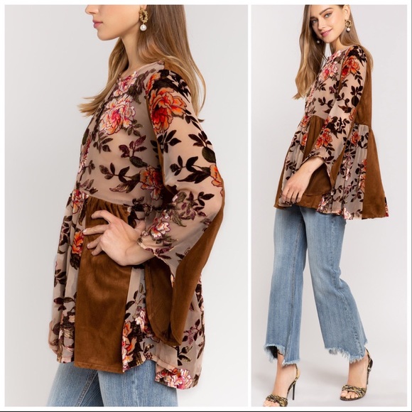 POL 70’s Vintage Style Velvet Embroidered Tunic - Picture 5 of 10